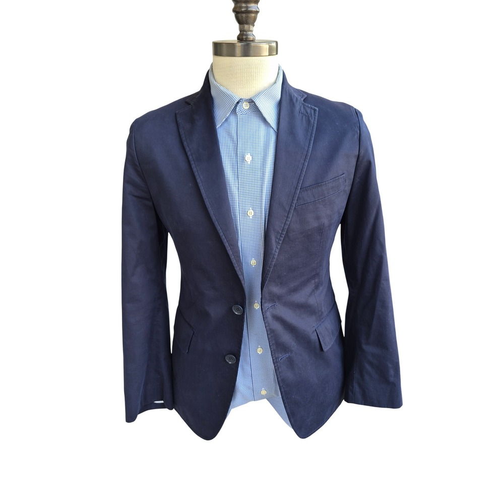 Banana Republic Mens Sz 36 S Navy Cotton Sateen Tailored Fit Blazer Sport Coat